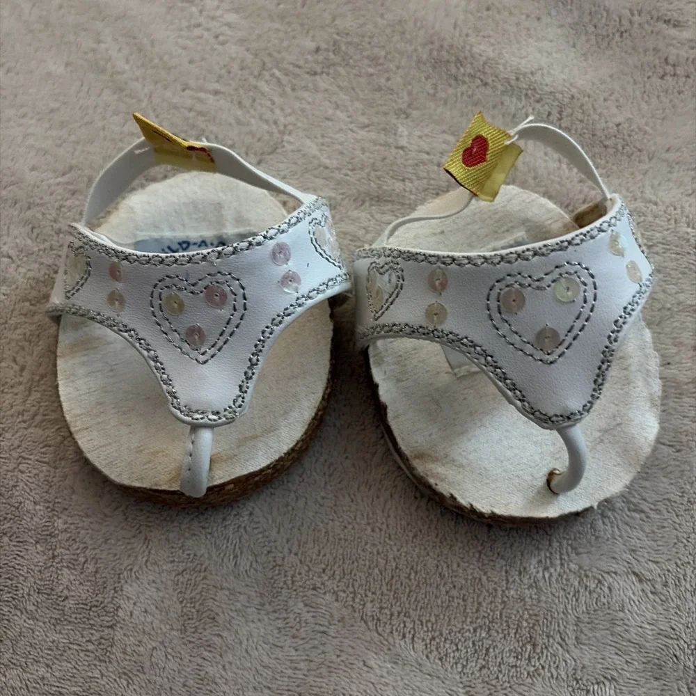Build A Bear Workshop White Sequin Heart Sandals For Stuffed Animals
